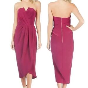 New Yumi Kim Burgundy Glamour Night Midi Dress Silk Strapless Size Small